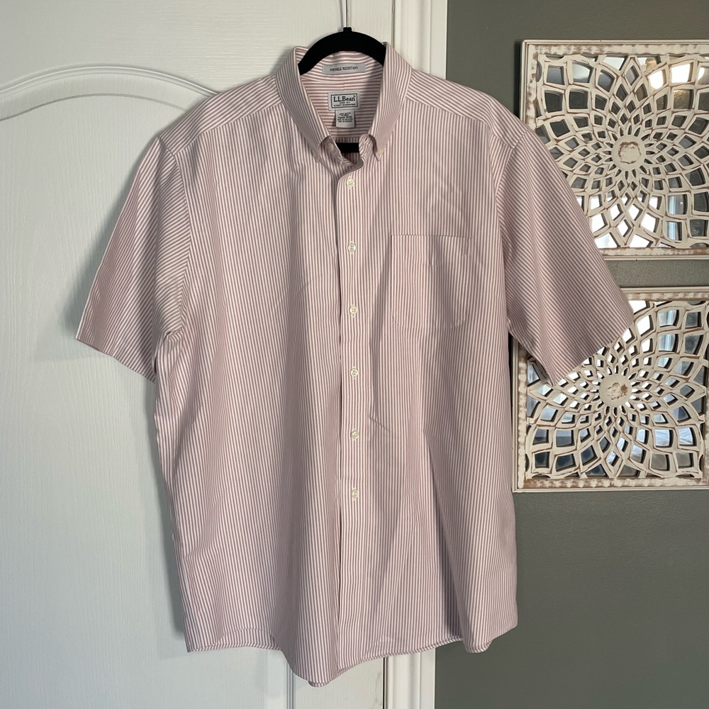 LL Bean Striped Short Sleeve Button Down Shirt